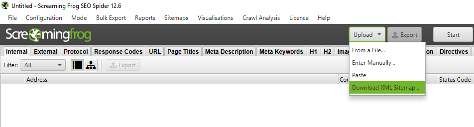 Сканирование XML карты в Screaming Frog